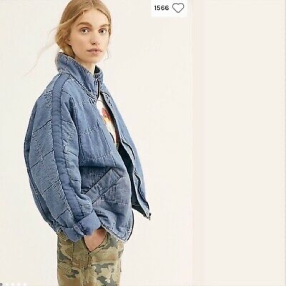 Free People Dolman Quilted Denim Jacket